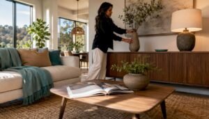 Home staging professional styling Bay Area condo living room