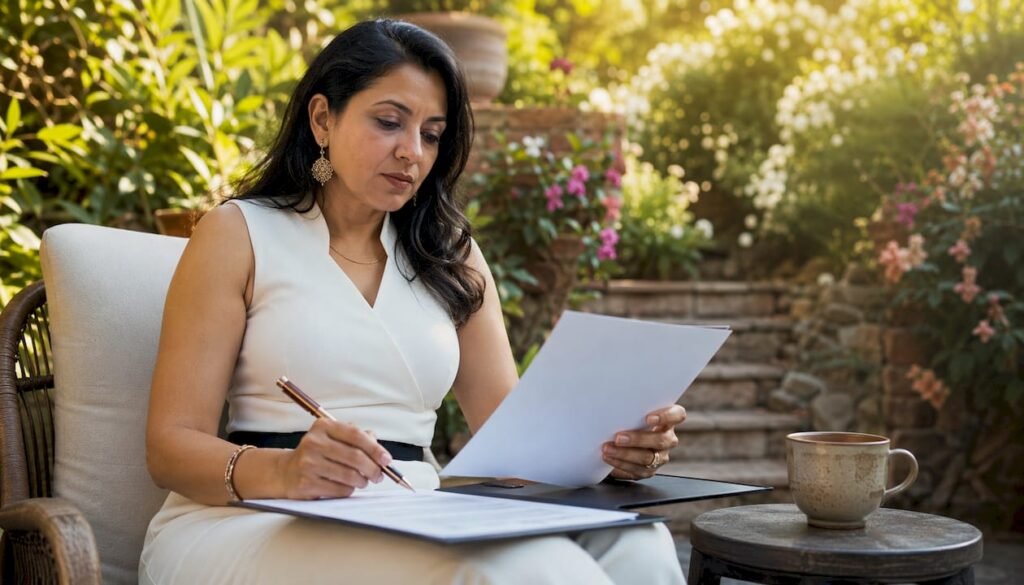 Real estate agent reviewing escrow contract