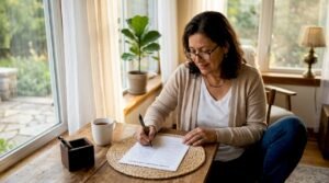 Home staging consultant reviewing checklist