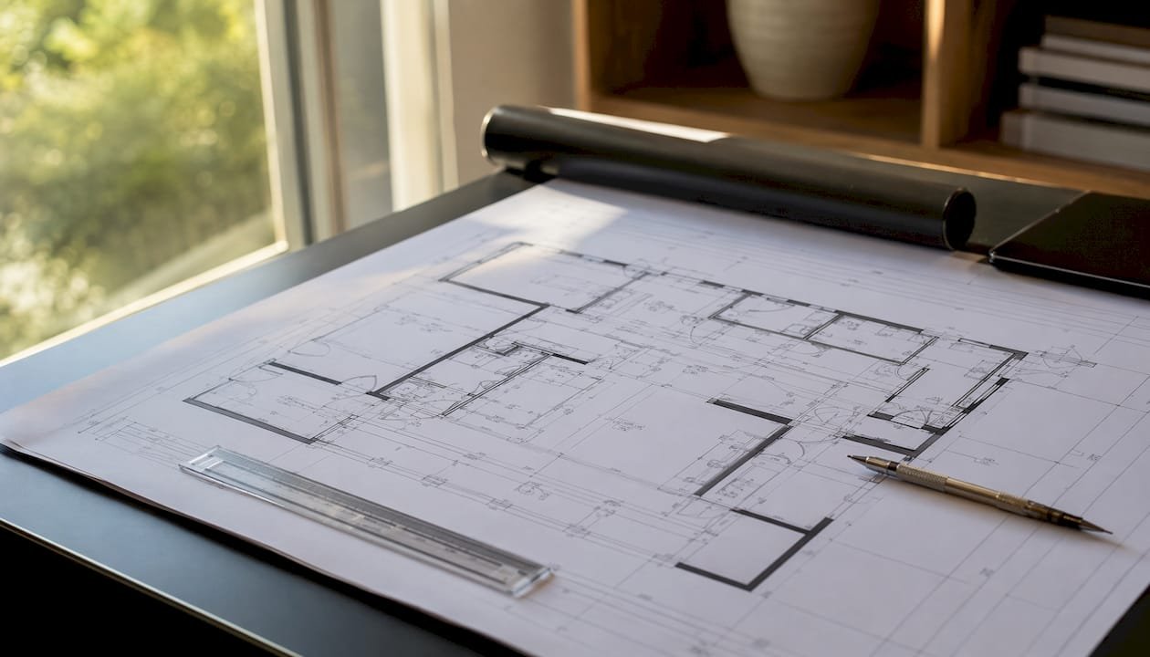 Close-up of architectural residential floor plan