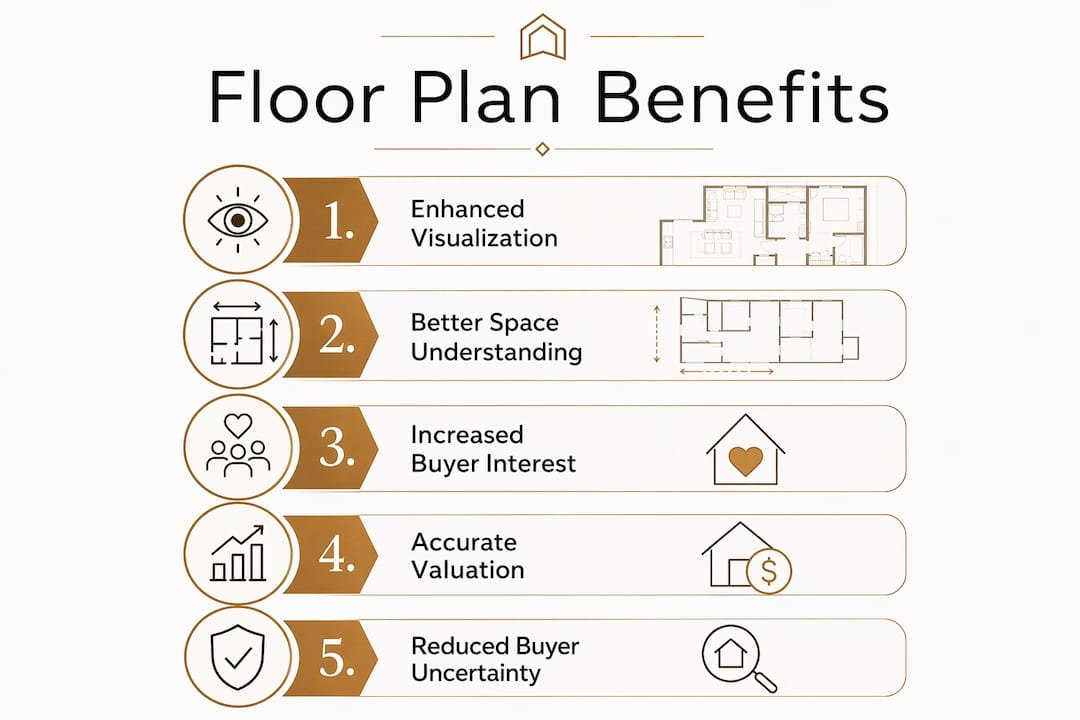 Infographic showing key benefits of floor plans