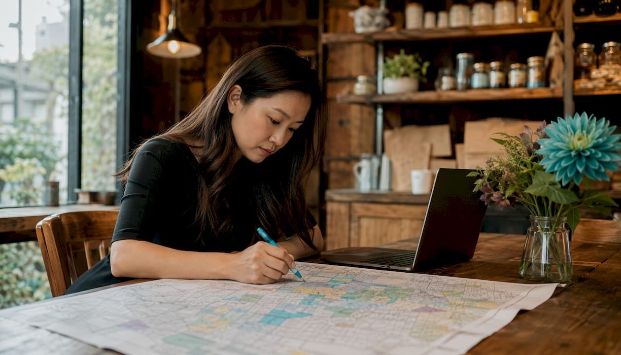 Woman reviewing school boundary maps