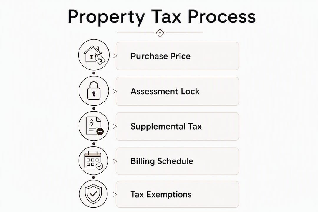 Infographic illustrating Santa Clara property tax process steps
