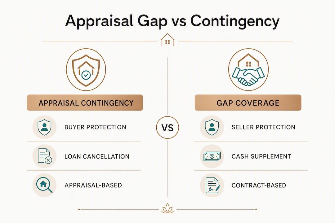 Infographic comparing appraisal gap coverage and appraisal contingency