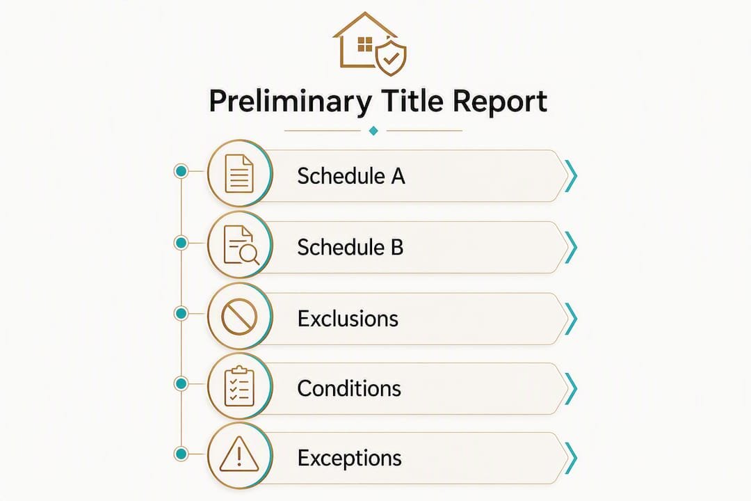Infographic diagram outlining California prelim report sections