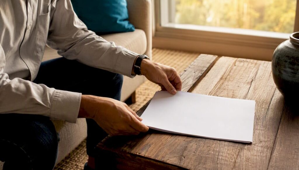 Hands holding blank real estate offer documents