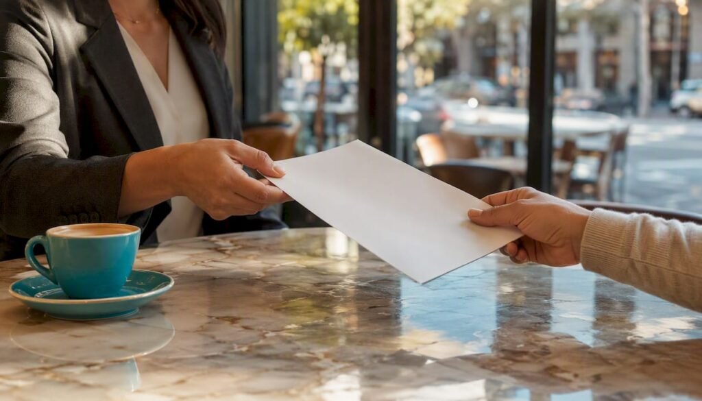 Hands exchanging real estate disclosure form
