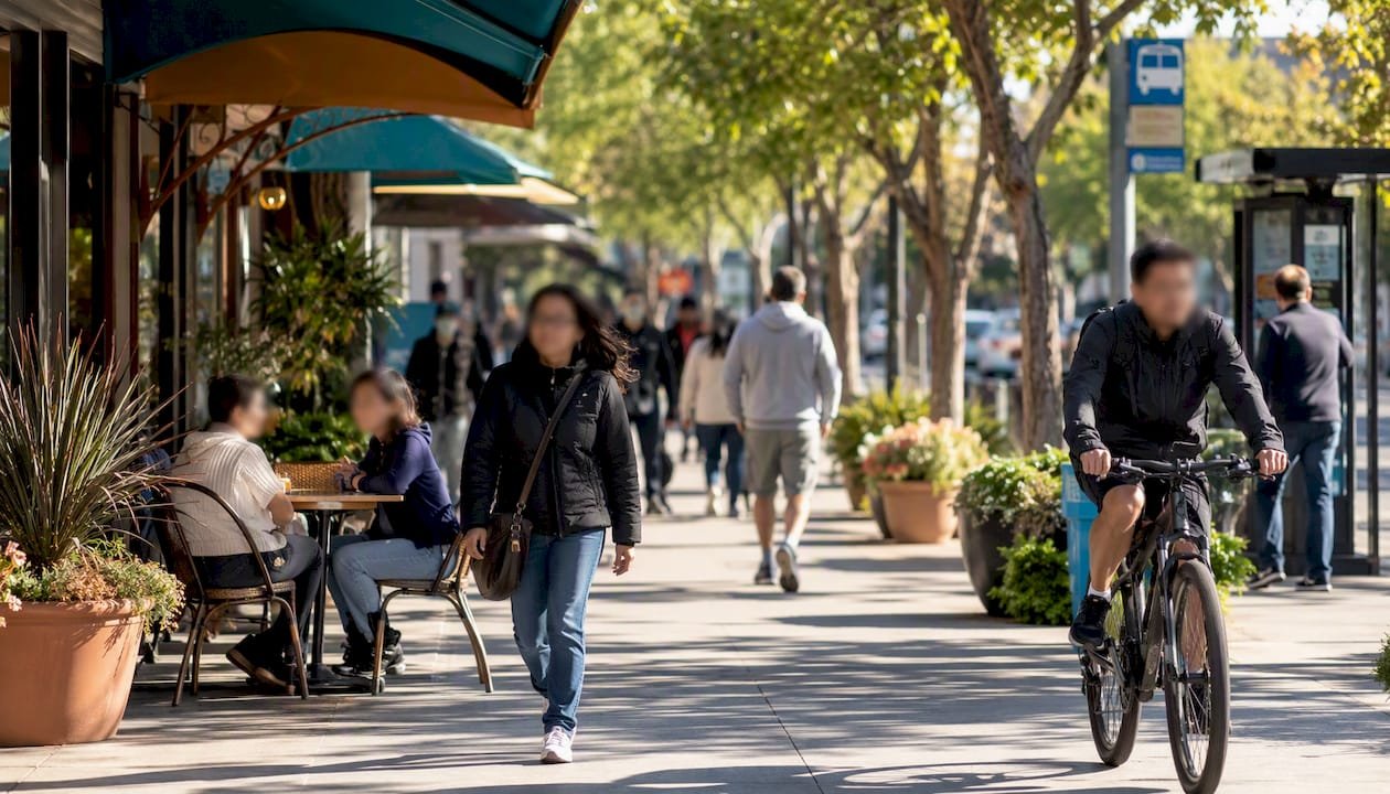 Walkable commercial street in Centerville, Fremont