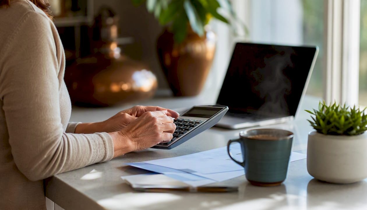 Hands using calculator with home loan paperwork