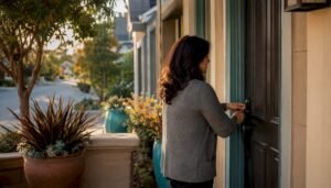 Bay Area suburban home front porch with keys