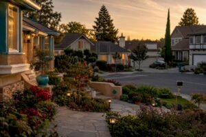 Silicon Valley residential street neighborhood scene