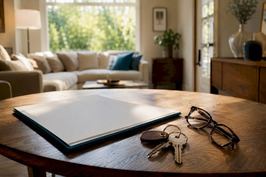 Home appraisal documents and keys on table