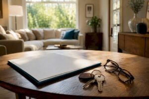 Home appraisal documents and keys on table