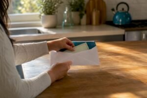 Hand giving earnest money deposit check