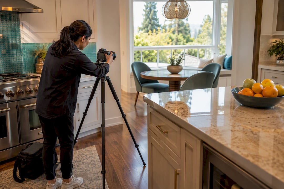 Real estate photographer capturing home interior