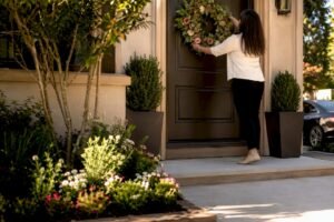 Welcoming setup at luxury home's front entrance