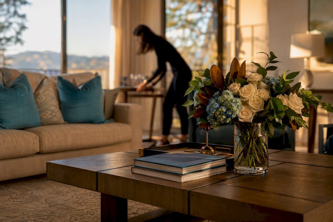 Stylish staged luxury living room interior