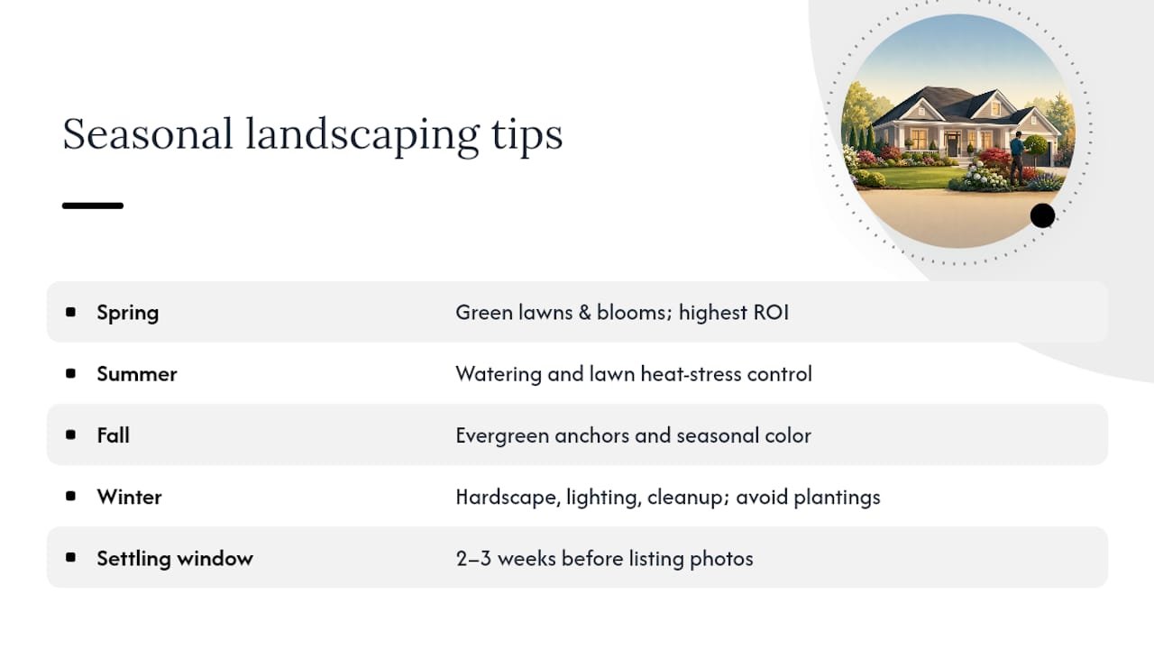 Seasonal landscaping priorities and settling window