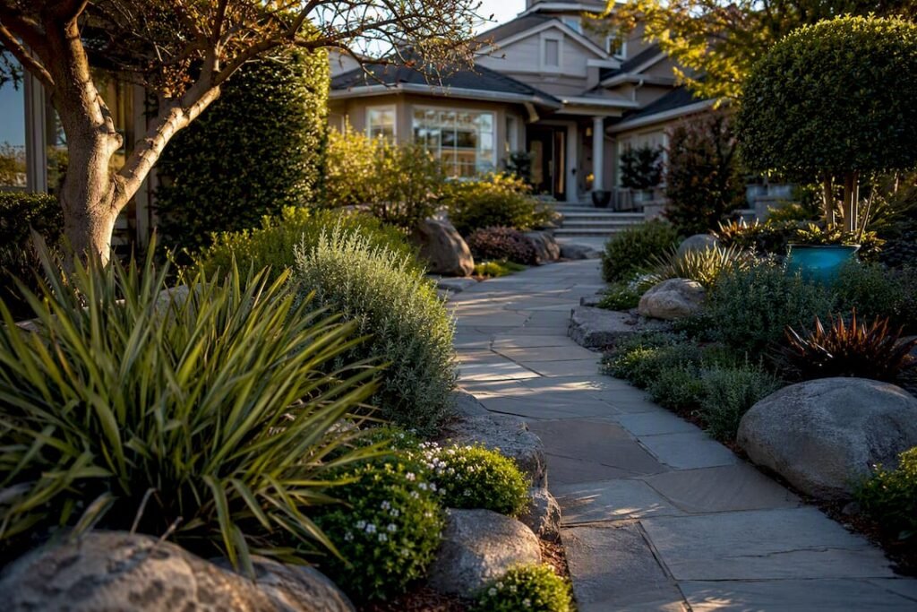 Established landscaped Bay Area home entrance