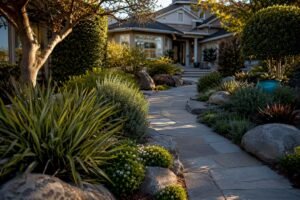 Established landscaped Bay Area home entrance