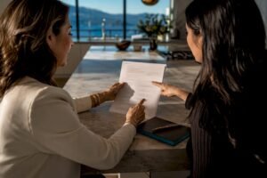 Seller and REALTOR® reviewing offer terms